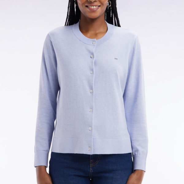 Cardigan En Coton Et Soie Mélangés Bleu Clair Coupe Décontractée Eden Park