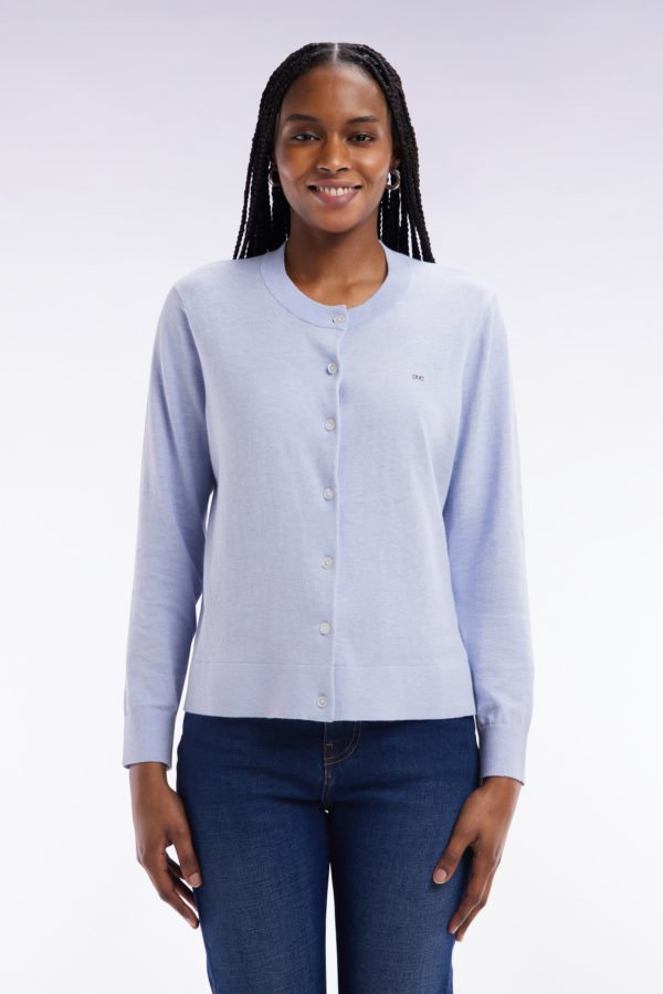 Cardigan En Coton Et Soie Mélangés Bleu Clair Coupe Décontractée Eden Park – Image 2