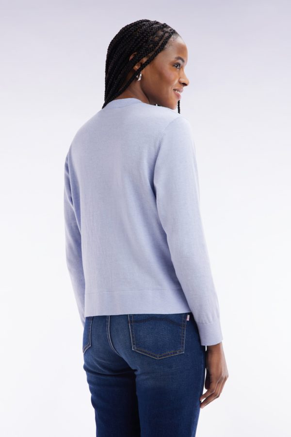 Cardigan En Coton Et Soie Mélangés Bleu Clair Coupe Décontractée Eden Park – Image 3