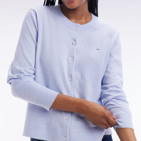 Cardigan En Coton Et Soie Mélangés Bleu Clair Coupe Décontractée Eden Park