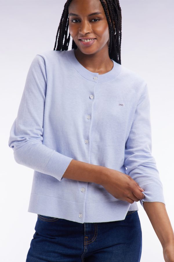Cardigan En Coton Et Soie Mélangés Bleu Clair Coupe Décontractée Eden Park