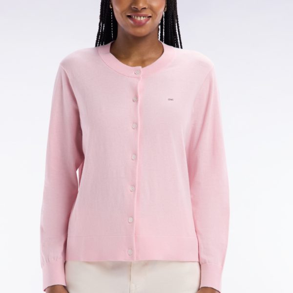 Cardigan En Coton Et Soie Mélangés Rose Coupe Décontractée Eden Park