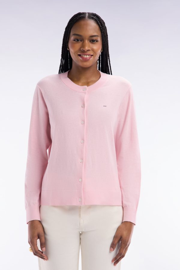 Cardigan En Coton Et Soie Mélangés Rose Coupe Décontractée Eden Park – Image 2