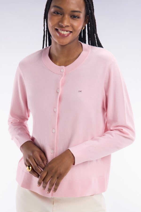 Cardigan En Coton Et Soie Mélangés Rose Coupe Décontractée Eden Park
