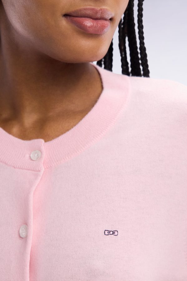 Cardigan En Coton Et Soie Mélangés Rose Coupe Décontractée Eden Park – Image 4