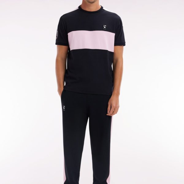 Jogging Nouvelle Zélande En Molleton Coton Noir Et Rose Coupe Décontractée Eden Park