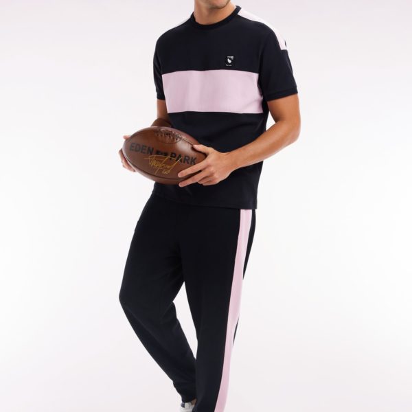 Jogging Nouvelle Zélande En Molleton Coton Noir Et Rose Coupe Décontractée Eden Park