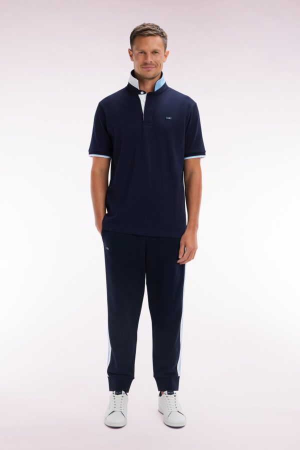 Pantalon Jogging En Coton Marine À Détails Tricolores Coupe Décontractée Eden Park