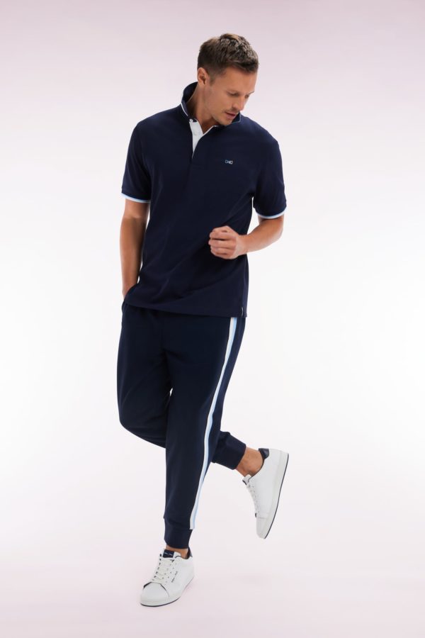 Pantalon Jogging En Coton Marine À Détails Tricolores Coupe Décontractée Eden Park – Image 2