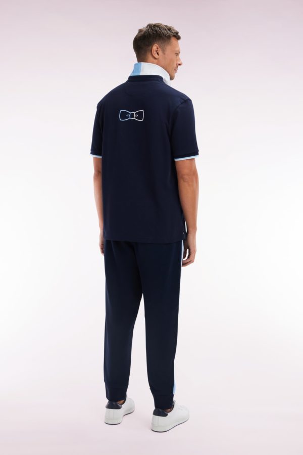 Pantalon Jogging En Coton Marine À Détails Tricolores Coupe Décontractée Eden Park – Image 3