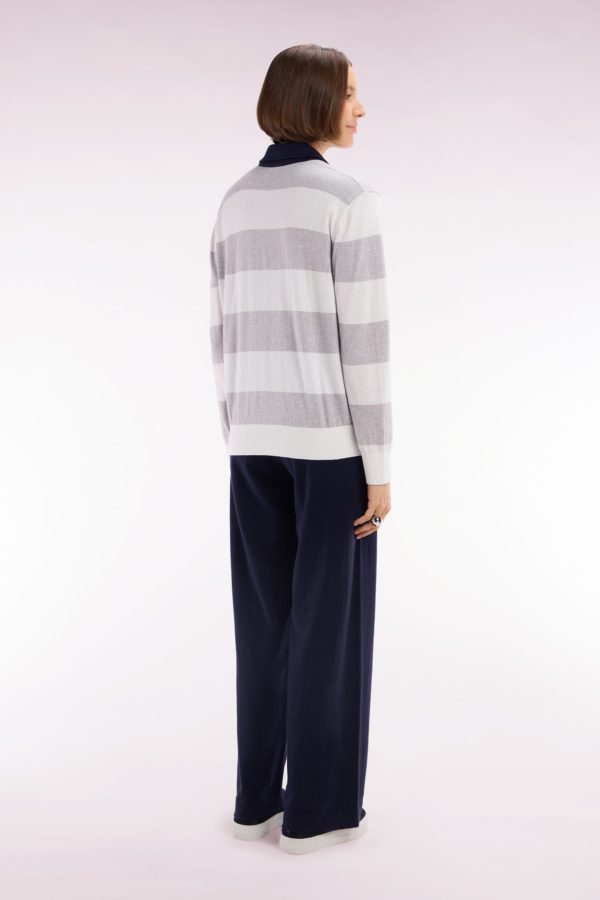 Pantalon À Jambe Large En Coton Biologique Et Cachemire Marine Coupe Décontractée Eden Park – Image 3