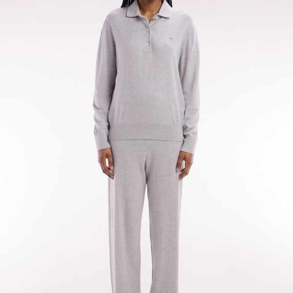 Pantalon À Jambe Large En Coton Biologique Et Cachemire Gris Coupe Décontractée Eden Park