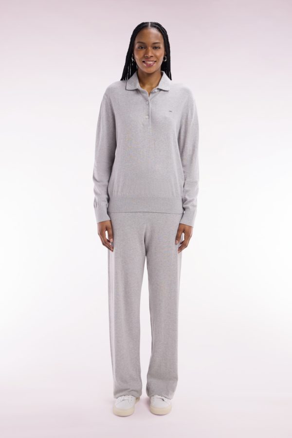 Pantalon À Jambe Large En Coton Biologique Et Cachemire Gris Coupe Décontractée Eden Park – Image 2
