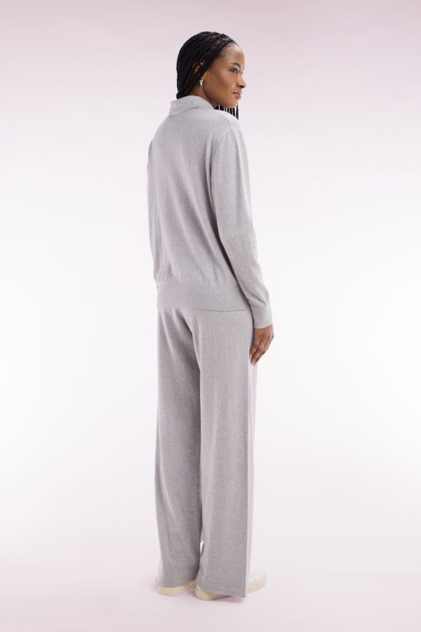 Pantalon À Jambe Large En Coton Biologique Et Cachemire Gris Coupe Décontractée Eden Park – Image 3