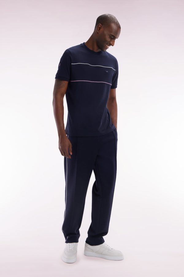 Pantalon Jogging En Molleton Coton Stretch Marine Passepoil Ciel Coupe Droite Eden Park – Image 2