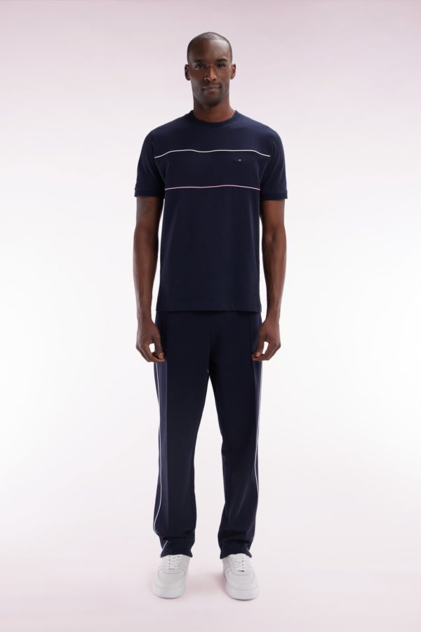 Pantalon Jogging En Molleton Coton Stretch Marine Passepoil Ciel Coupe Droite Eden Park