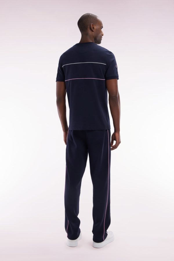 Pantalon Jogging En Molleton Coton Stretch Marine Passepoil Ciel Coupe Droite Eden Park – Image 3