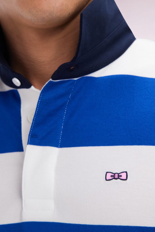 Maillot À Manches Courtes En Coton Pima Cerclé Bleu Et Blanc Coupe Droite Eden Park – Image 4