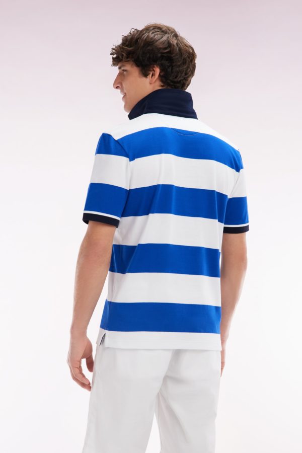 Maillot À Manches Courtes En Coton Pima Cerclé Bleu Et Blanc Coupe Droite Eden Park – Image 3