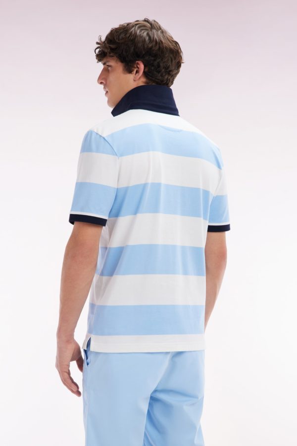 Maillot À Manches Courtes En Coton Pima Cerclé Ciel Et Blanc Coupe Droite Eden Park – Image 3