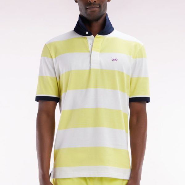 Maillot À Manches Courtes En Coton Pima Cerclé Jaune Et Blanc Coupe Droite Eden Park