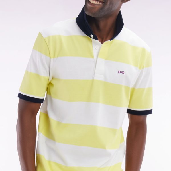 Maillot À Manches Courtes En Coton Pima Cerclé Jaune Et Blanc Coupe Droite Eden Park
