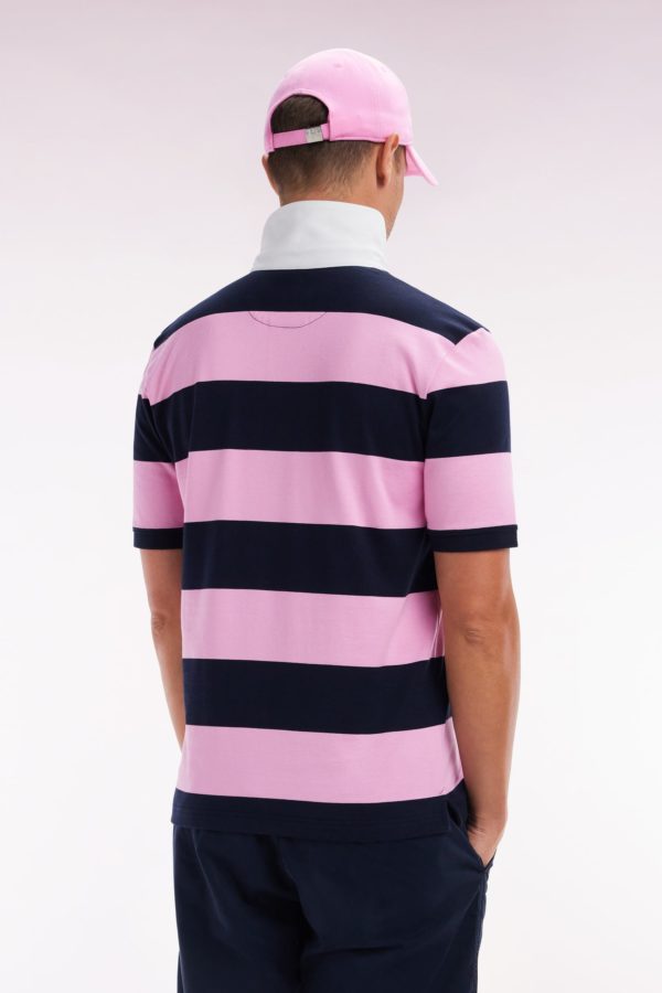 Maillot À Manches Courtes En Coton Pima Cerclé Rose Et Marine Coupe Droite Eden Park – Image 3