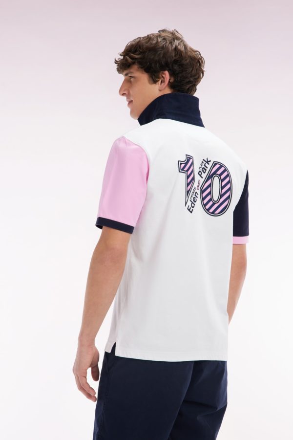 Maillot À Manches Courtes En Jersey De Coton Blanc Manches Bicolores Eden Park – Image 3