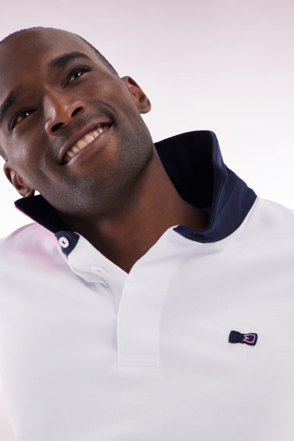 Maillot À Manches Courtes En Coton Blanc Col Bicolore Coupe Décontractée Eden Park – Image 4