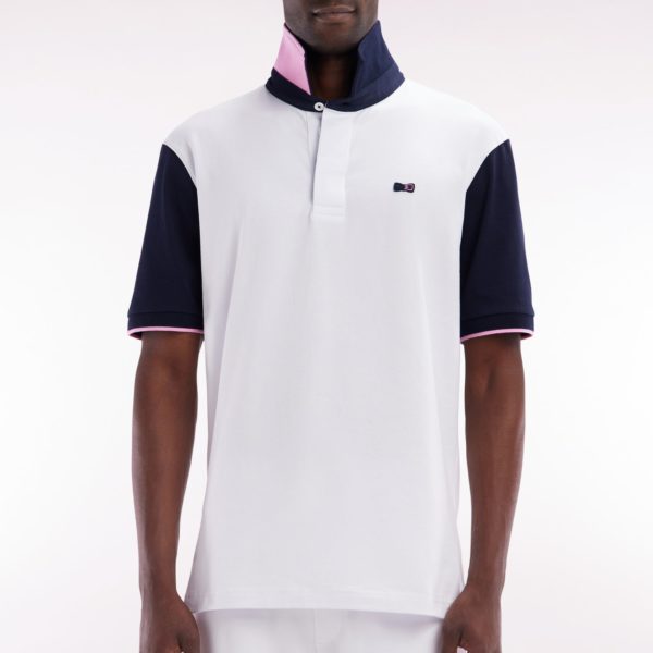 Maillot À Manches Courtes En Coton Blanc Col Bicolore Coupe Décontractée Eden Park