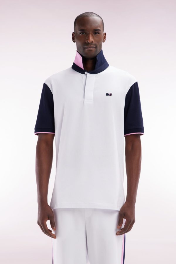 Maillot À Manches Courtes En Coton Blanc Col Bicolore Coupe Décontractée Eden Park