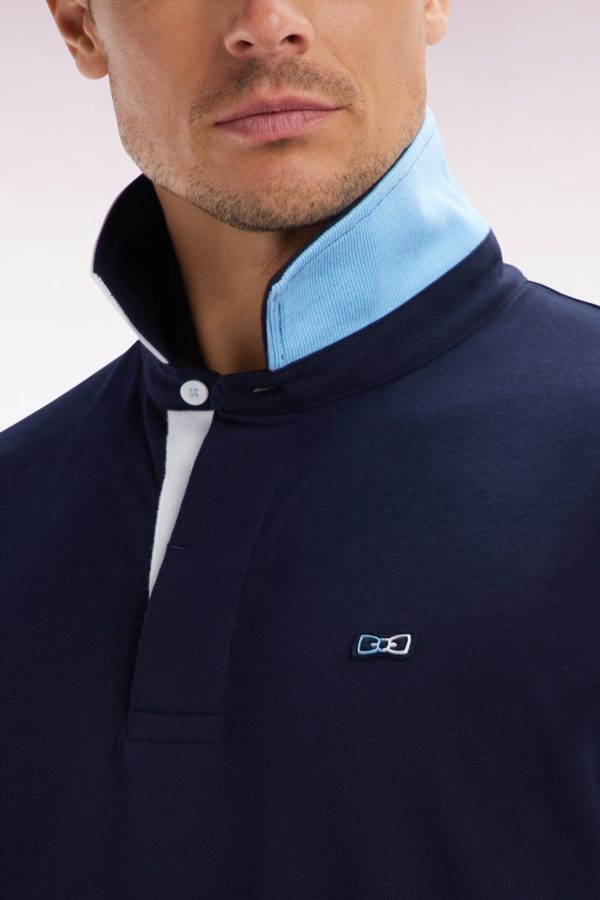 Maillot À Manches Courtes En Coton Marine Col Bicolore Coupe Décontractée Eden Park – Image 4