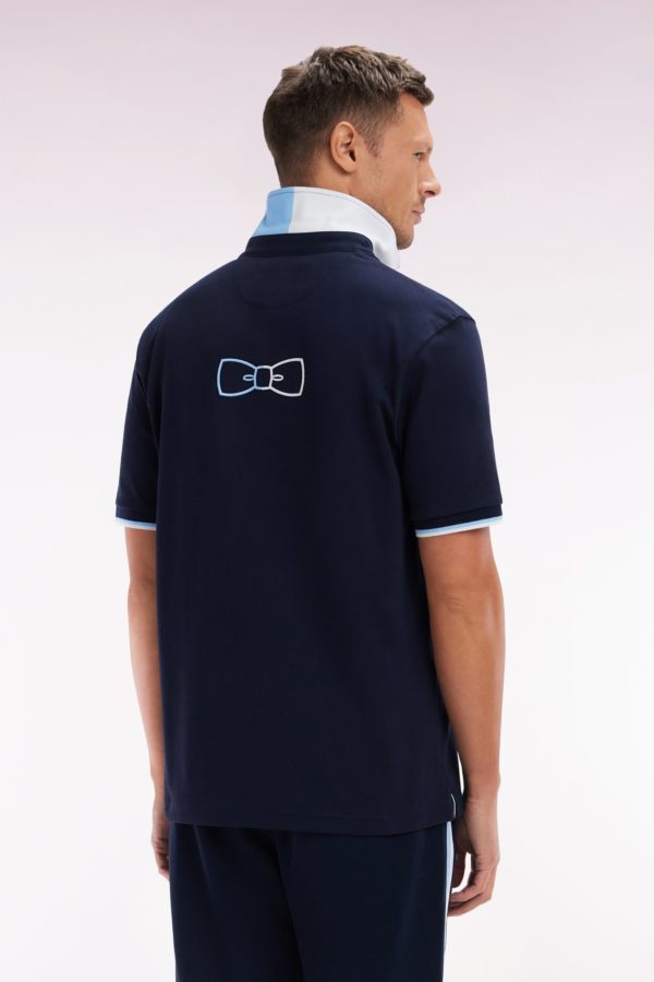 Maillot À Manches Courtes En Coton Marine Col Bicolore Coupe Décontractée Eden Park – Image 3