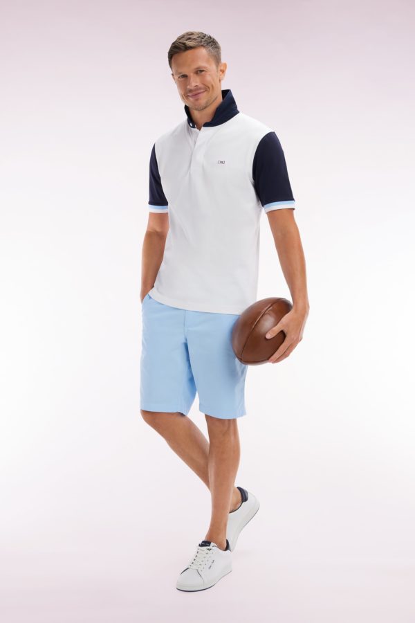 Maillot À Manches Courtes En Coton Marine Et Blanc Broderie Dos Coupe Droite Eden Park – Image 2