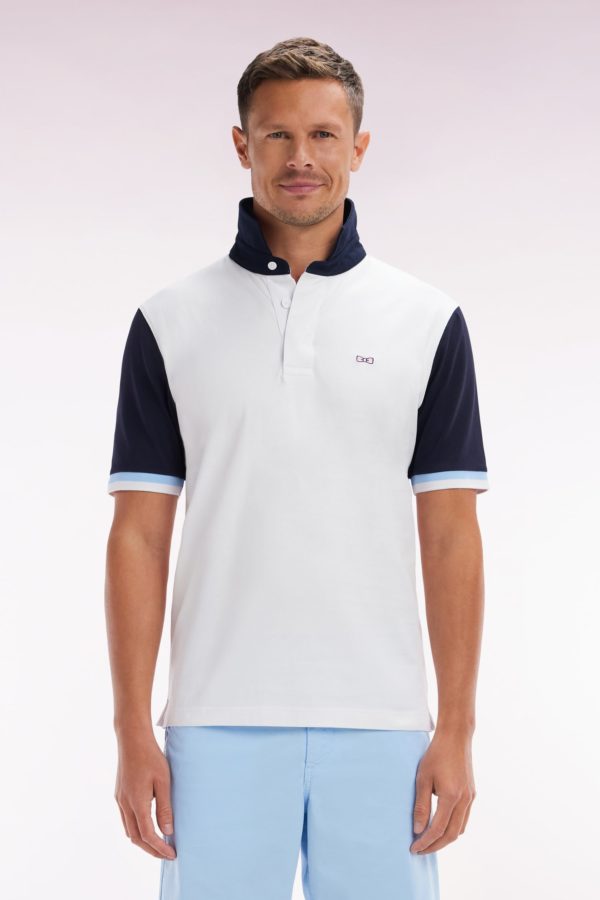 Maillot À Manches Courtes En Coton Marine Et Blanc Broderie Dos Coupe Droite Eden Park