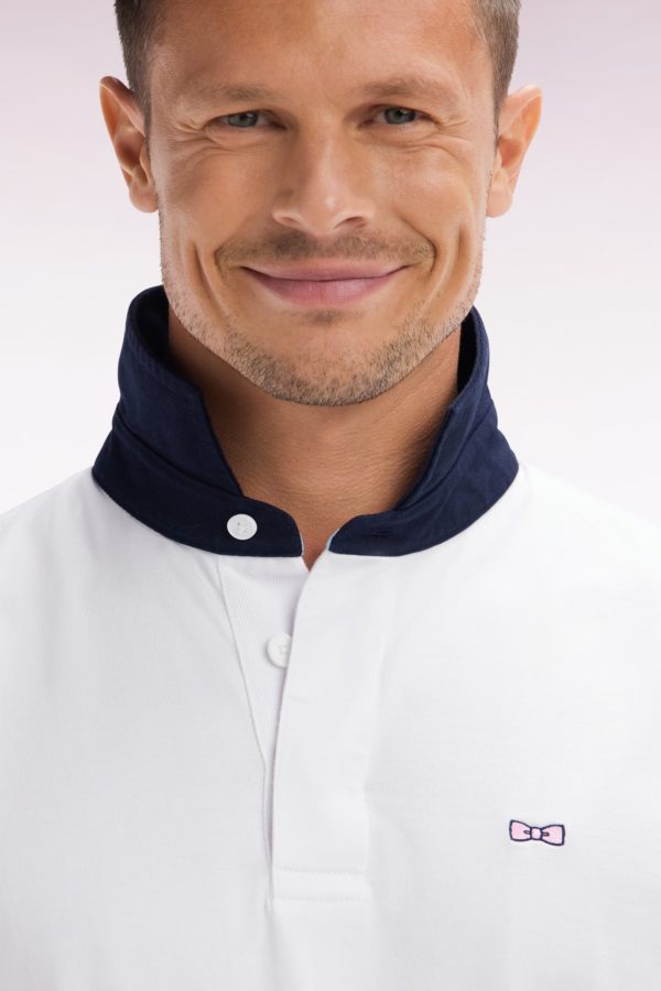 Maillot À Manches Courtes En Coton Marine Et Blanc Broderie Dos Coupe Droite Eden Park – Image 4