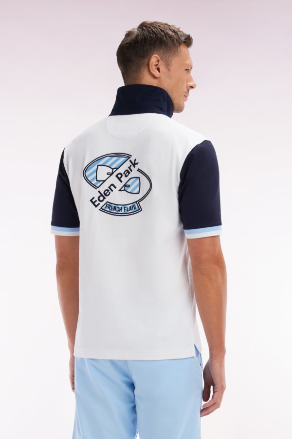 Maillot À Manches Courtes En Coton Marine Et Blanc Broderie Dos Coupe Droite Eden Park – Image 3