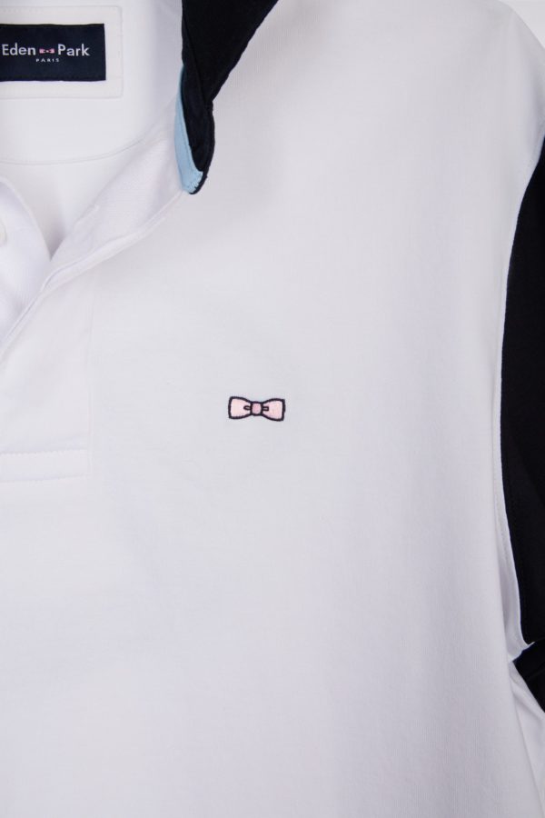 Maillot À Manches Courtes En Coton Marine Et Blanc Broderie Dos Coupe Droite Eden Park – Image 5