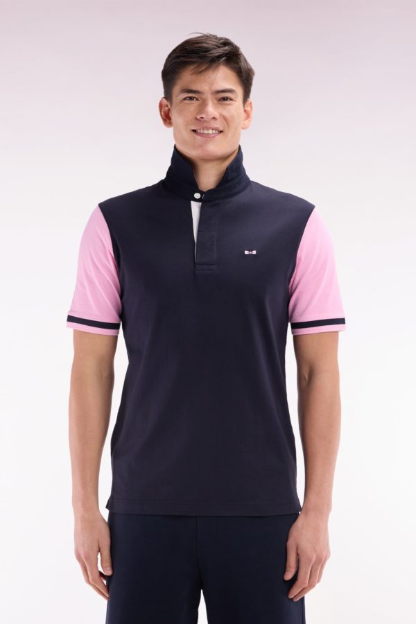 Maillot À Manches Courtes En Coton Marine Et Rose Broderie Dos Coupe Droite Eden Park