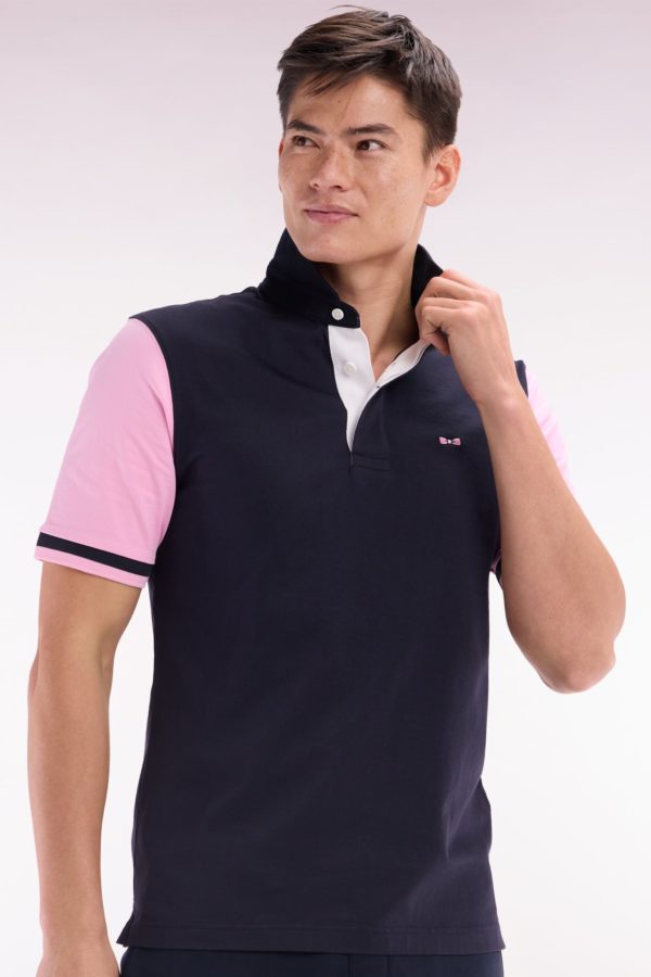 Maillot À Manches Courtes En Coton Marine Et Rose Broderie Dos Coupe Droite Eden Park – Image 2