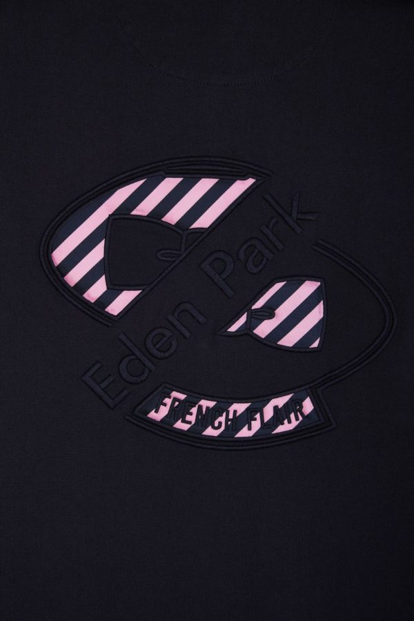 Maillot À Manches Courtes En Coton Marine Et Rose Broderie Dos Coupe Droite Eden Park – Image 5