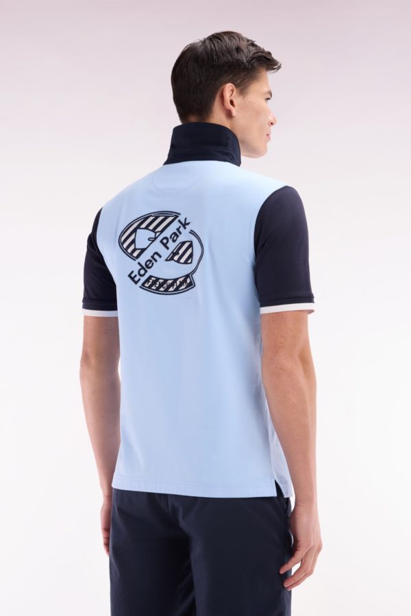 Maillot À Manches Courtes En Coton Marine Et Ciel Broderie Dos Coupe Droite Eden Park – Image 3