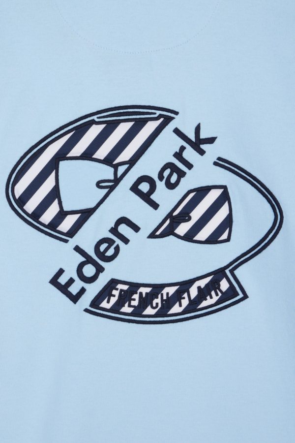 Maillot À Manches Courtes En Coton Marine Et Ciel Broderie Dos Coupe Droite Eden Park – Image 5