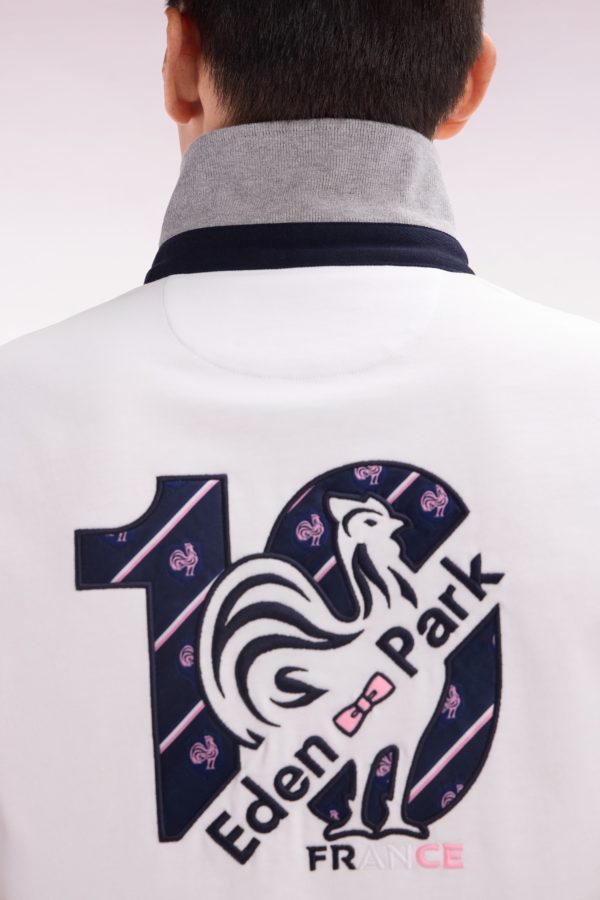 Maillot À Manches Courtes Xv De France En Coton Blanc Broderie Dos Eden Park – Image 4
