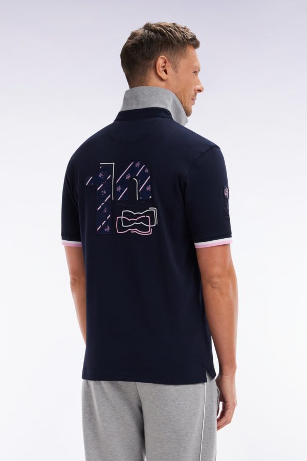 Maillot À Manches Courtes En Coton Marine Et Gris Broderie Dos Coupe Droite Eden Park – Image 3