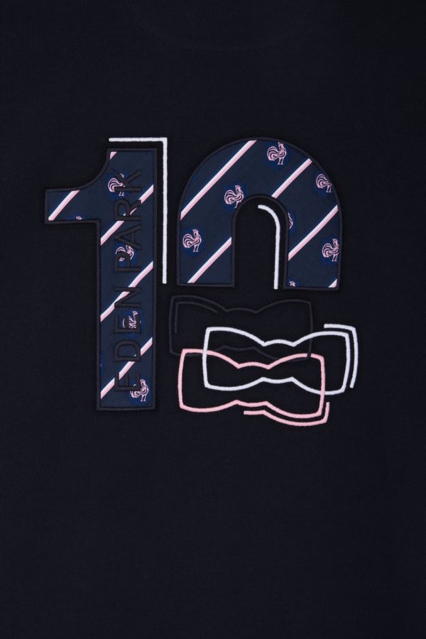 Maillot À Manches Courtes En Coton Marine Et Gris Broderie Dos Coupe Droite Eden Park – Image 4