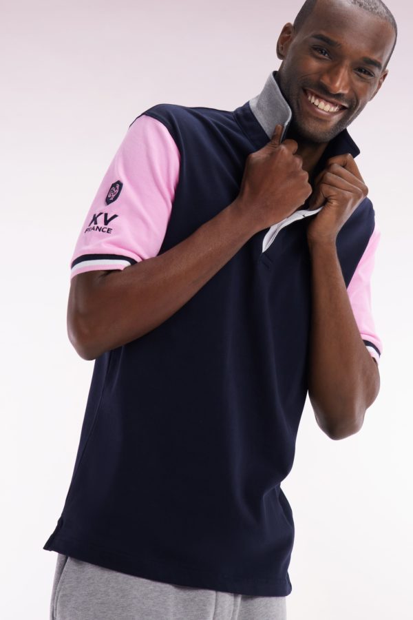 Maillot À Manches Courtes En Coton Marine Et Rose Xv De France Eden Park – Image 2