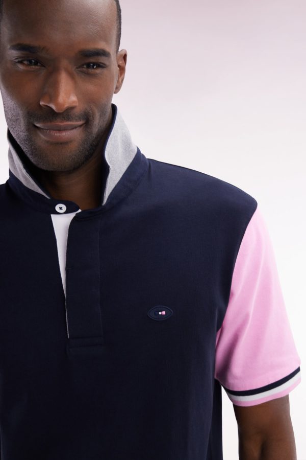Maillot À Manches Courtes En Coton Marine Et Rose Xv De France Eden Park – Image 4
