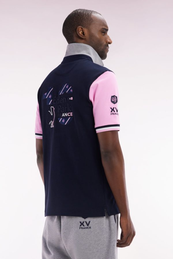 Maillot À Manches Courtes En Coton Marine Et Rose Xv De France Eden Park – Image 3