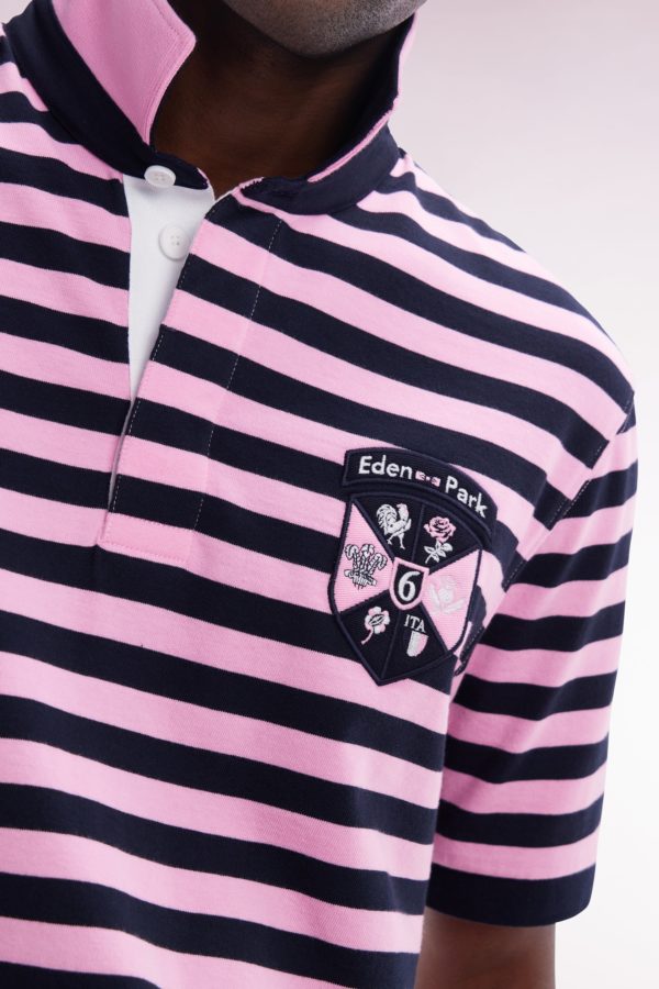 Maillot 6 Nations À Manches Courtes Rayé Marine Et Rose Coupe Droite Eden Park – Image 4